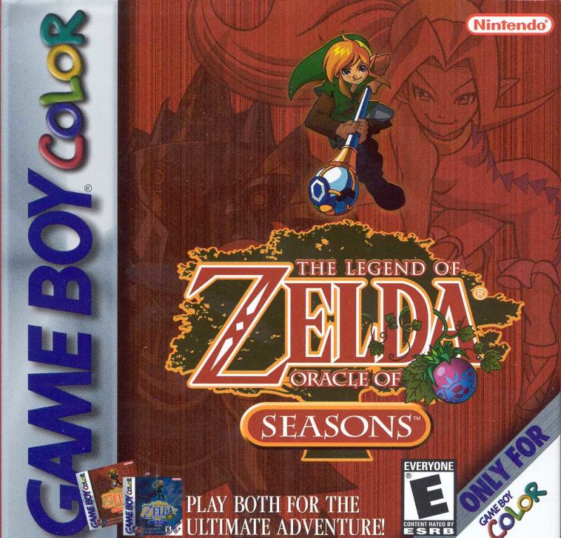 Zelda Oracle of Seasons box art for GameBoy Color
